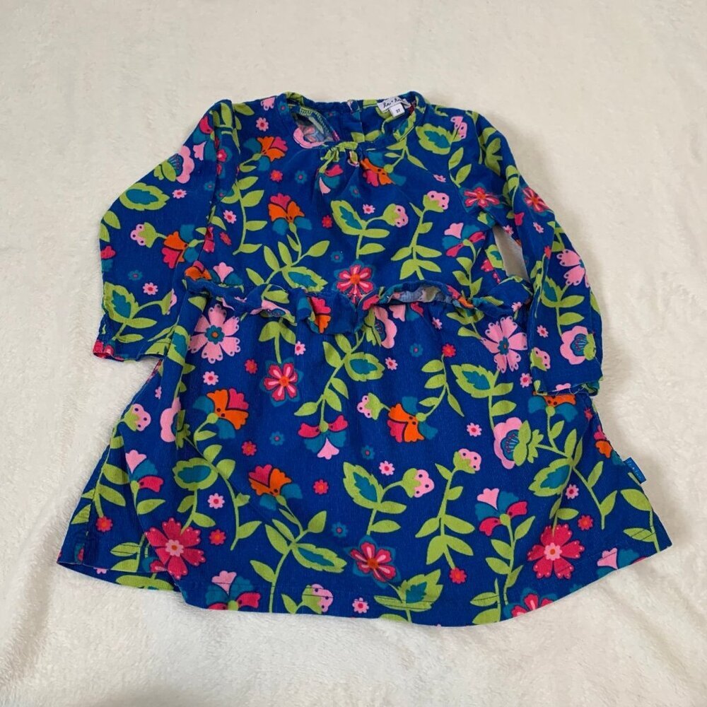 5/$25 Le Top Toddler Girls Blue Floral Butterfly Corduroy Ruffle Dress 3T